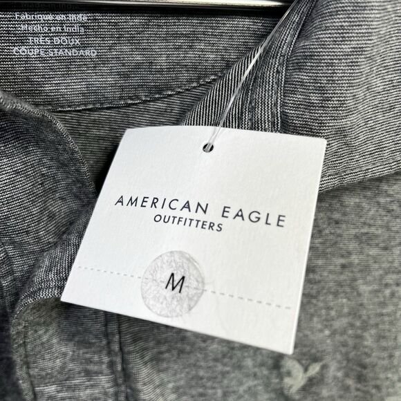 American Eagle Dark Gray Collar Shirt Super Soft Standard Fit Men's Size Medium - Picture 5 of 8
